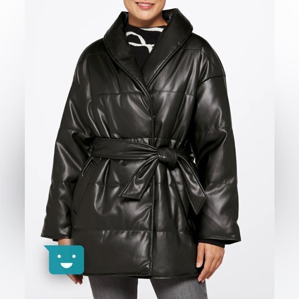 Vero Moda Black Faux Leather Puffer Coat with Belt